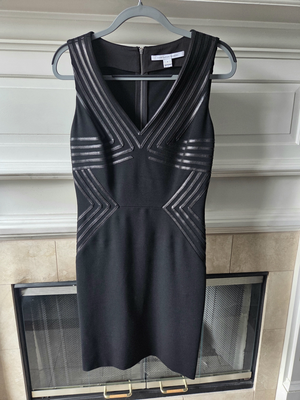 Diane von Furstenberg DVF Black Leather Trim Sheath Dress Size 4